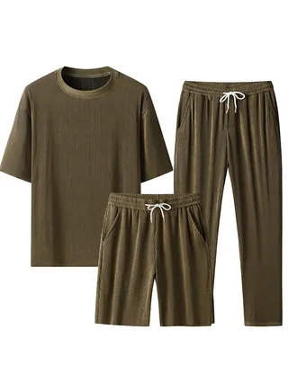 New Men's Short Sleeved Sports Suit Three Piece Set 