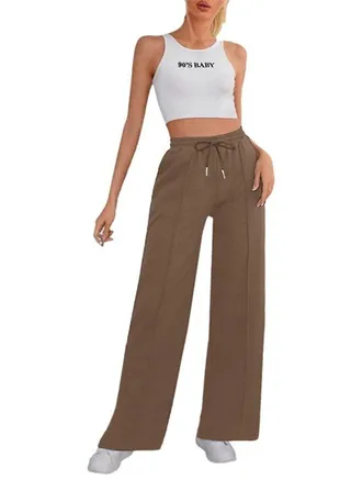 Sport Sweatpants Wide Leg With Line – High Waist - Side Pockets 