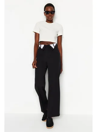 Black Woven Belt Detailed Trousers TWOAW24PL00303 