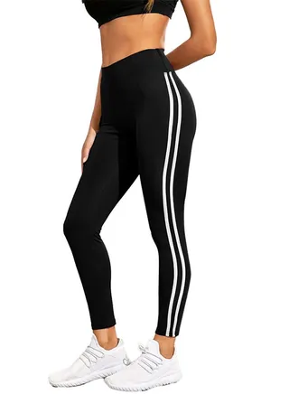 Sport Leggings – Side Stripe – Black 
