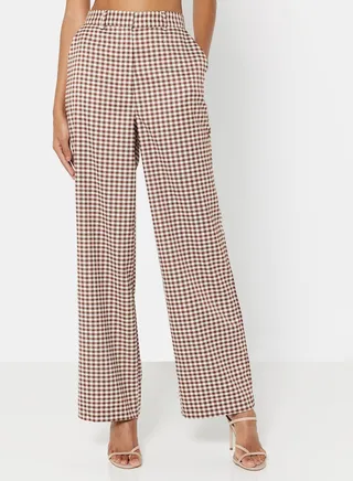 Checked Wide-Leg Pants Brown Check 