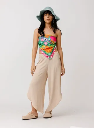Beige Slit Pants 
