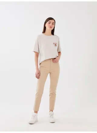 High Waisted Slim Fit Women's Denim Trousers 