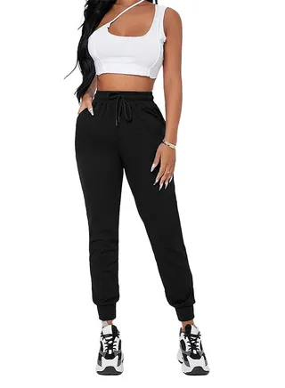 Drawstring Sweatpants Elastic Waist And Ankles With Pocket - Joggers For Women 