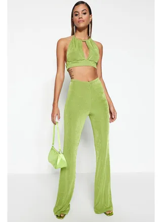 Woman Pants Green Oil 