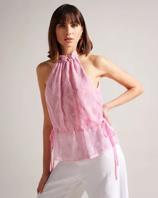 Embroidered Halter Neck Top in Lilac