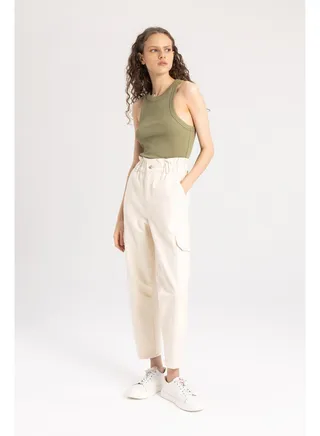 Woman Paperbag Cargo Denim Trousers 