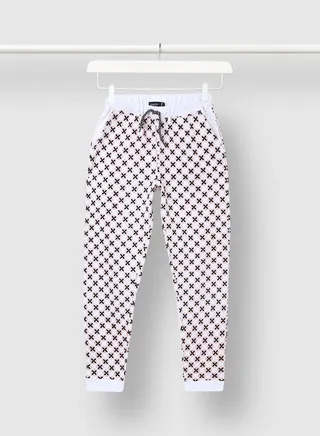 Cotton Girls Printed Joggers White/Pink/Black 