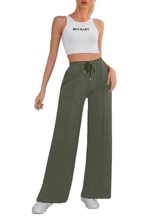 Sport Sweatpants Wide Leg With Line – High Waist - Side Pockets 