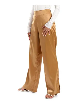 Waistless Side Zipper Gold Silk Statement Pants 