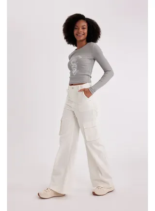 Woman Wideleg Cargo Woven Trousers 