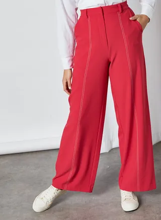 Seam Detailed Two Pockets Pant Red 