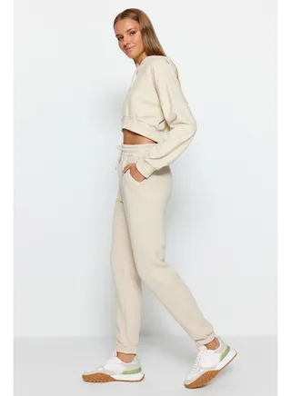 Stone Thick Basic Knitted Sweatpants With Fleece Inside TWOAW22EA0468 
