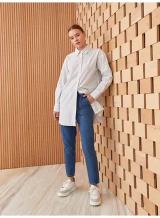 Elastic Waist Slouchy Fit Women's Jean Trousers 