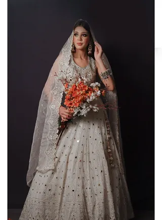 White Beautifull Mirror worked Lehenga & deisgned Dupatta 