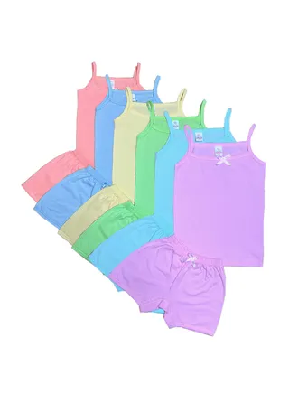 6 - Pieces Colorful Girl's Set Camisole and Shorts Cotton Underwear 