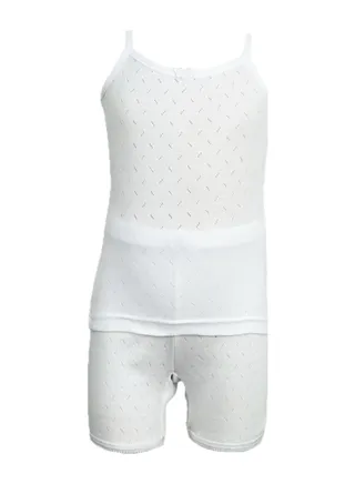 Camisole And Short Underwear Girls Set Perforated Cotton 100% White 