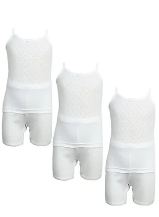 3-Pieces Camisole And Short Underwear Girls Set Perforated Cotton 100% White 