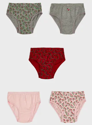 Pack Of 5 Printed Girls Brief 