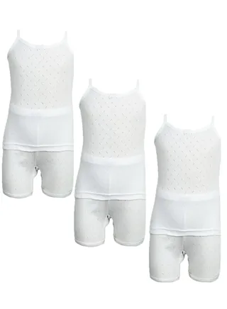 3-Pieces Camisole And Short Underwear Girls Set Perforated Cotton 100% White 