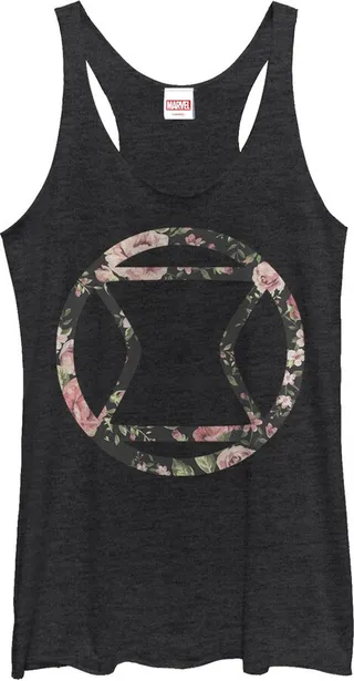 Women's Marvel Black Widow Floral Racerback Tank Top - Black Heather - Small