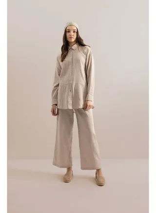 Woman Wide Leg Woven Trousers 