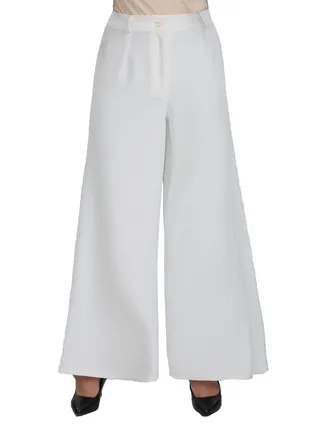 High Waist Wide Leg Pants With Front Zipper - Off White 