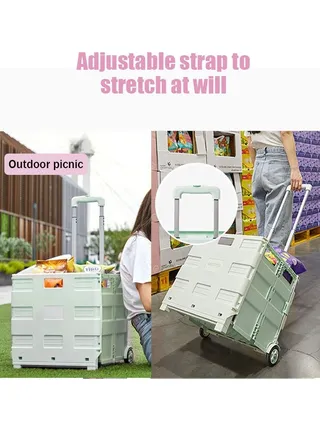Portable folding shopping cart Plastic trolley trolley storage suitcase green 