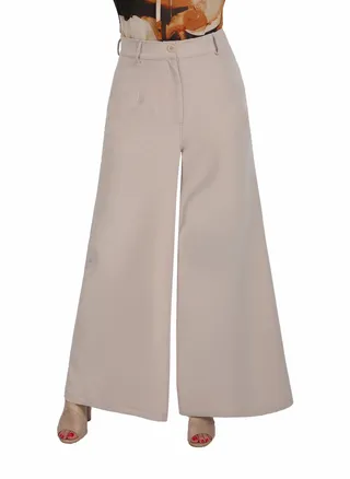 High Waist Wide Leg Pants With Front Zipper - Beige 