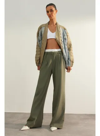 Mint Limited Edition Wide Leg Waist Boxer Detailed Woven Trousers TWOAW24PL00273 