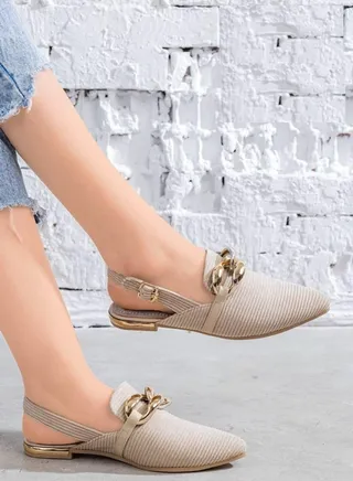 Mules Flat Cloth Plush SB-5 - Beige 