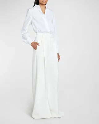 Pleated Flare-Leg Pants
