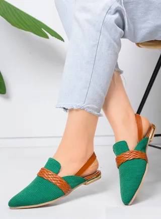 Mules Flat Cloth Plush And Leather SB-6 - Green 