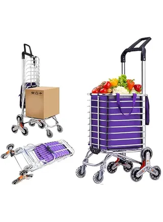 Shopping Cart With Swivel Wheels Portable Stair Climbing Cart For Groceries Heavy Duty Utility Cart Trolley With Adjustable Handle And Removable Oxford Bag For Mom Laundry 