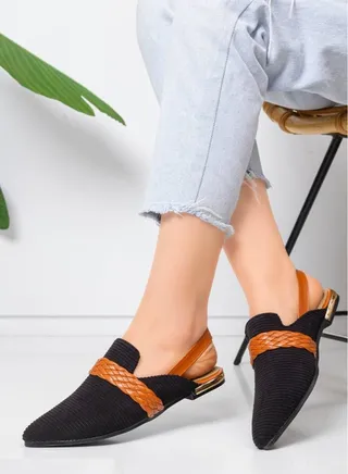 Mules Flat Cloth Plush And Leather SB-6 - Black 