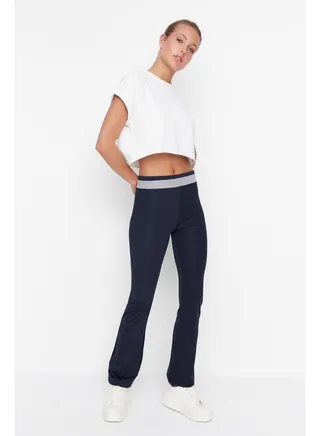 Navy Blue Scuba/Diversible Relaxed Cut Spanish Leg Sports Trousers TWOAW20EA0083. 