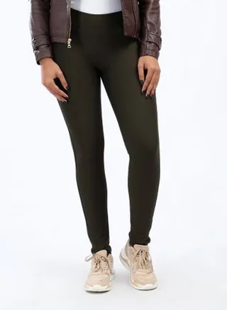 Solid Design Slip On Leggings Dark Olive 