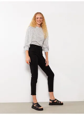 High Waist Mom Fit Pocket Detailed Women's  Jean Trousers 