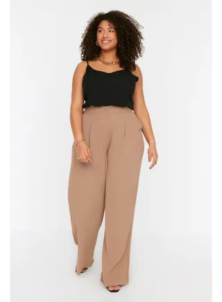 Mink High Waist Pleated Woven Trousers TBBSS22PL0448 