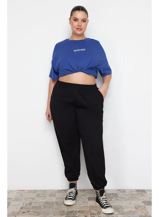 Black Loose Jogger Knitted Sweatpants with Thin Elastic Legs TBBAW23AJ00002 