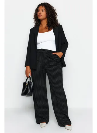Black Striped Woven Trousers TBBAW24AR00012 