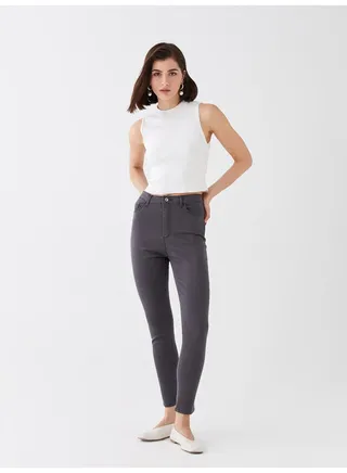 High Waisted Slim Fit Regular Women's Denim Trousers 