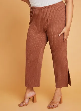 Plus Split Hem Cable Knit Pants 