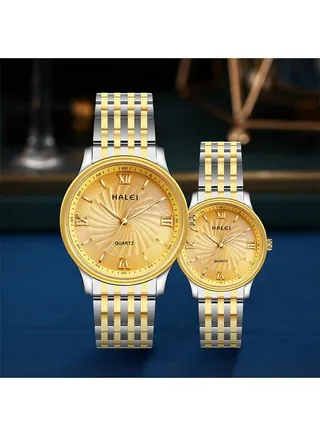 HALEI Harley Stainless Steel Couple Pair Quartz Watches, Exquisite Small Square Dial, Simple Korean Style Design 