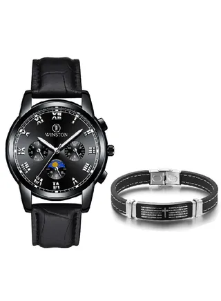 Leather Analog Watch Set WWT6815 