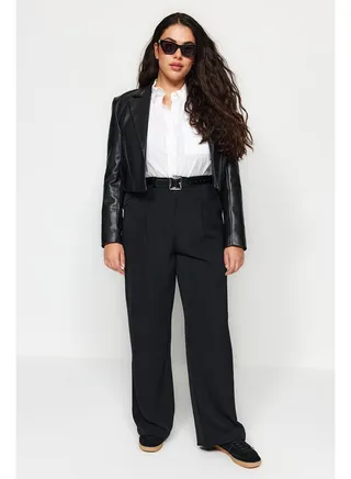 Black High Waist Pleated Woven Trousers TBBSS22PL0448 