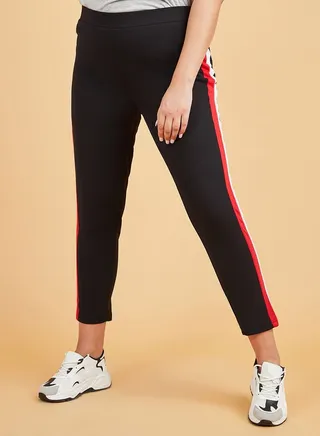 Plus High Waist Side Striped Leggings 