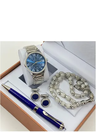 4 Piece Men's Watch Set Wrist Watch Set Wth Fountain Pen Button 