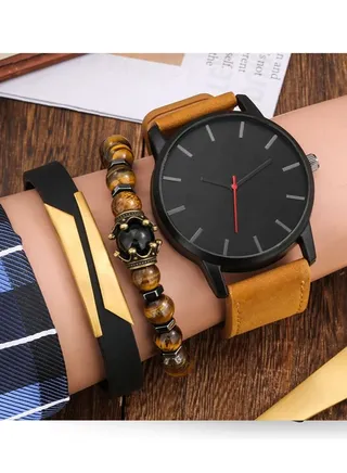 Men's Belt Quartz Analog Watch with 2 Bracelets 