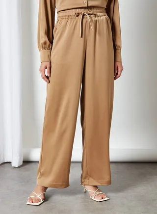 High Waist Drawstring Pants Brown 